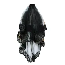Однослойная женская черная Мантилья свадебная вуаль с цветочной вышивкой и кружевной отделкой костюм для косплея на Хэллоуин прозрачные аксессуары для волос