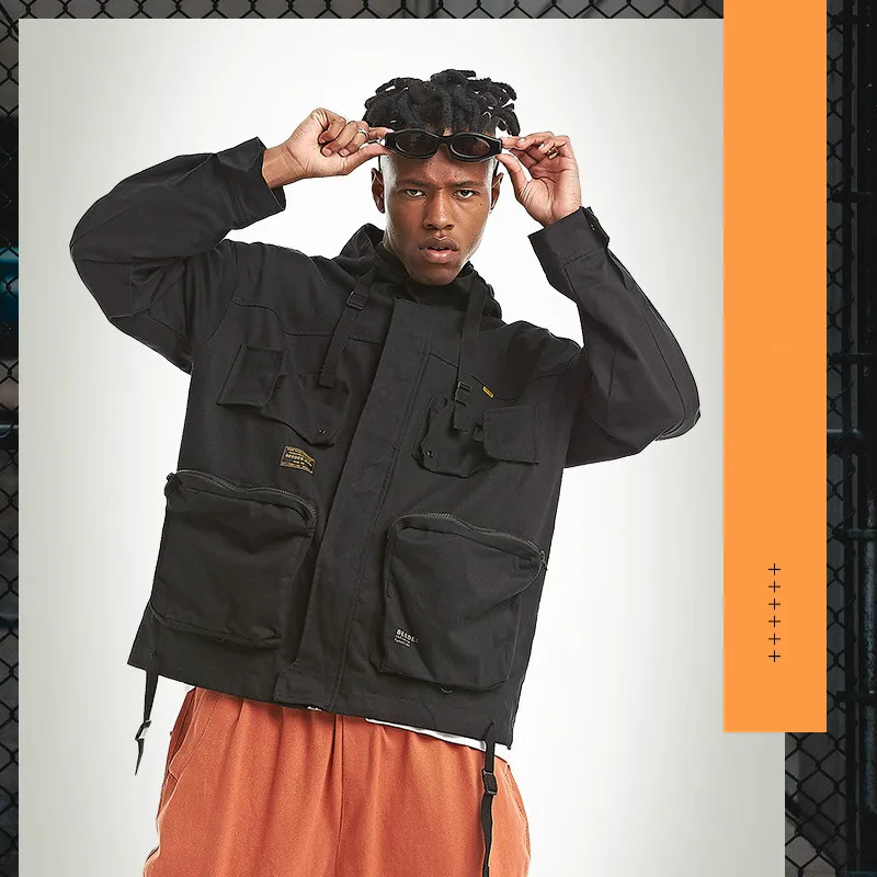

Autumn Japanese Safari Style Jacket Men Retro Tide Brand Casual Jacket Male Trend Pocket Loose Hooded Short Men's Clothing