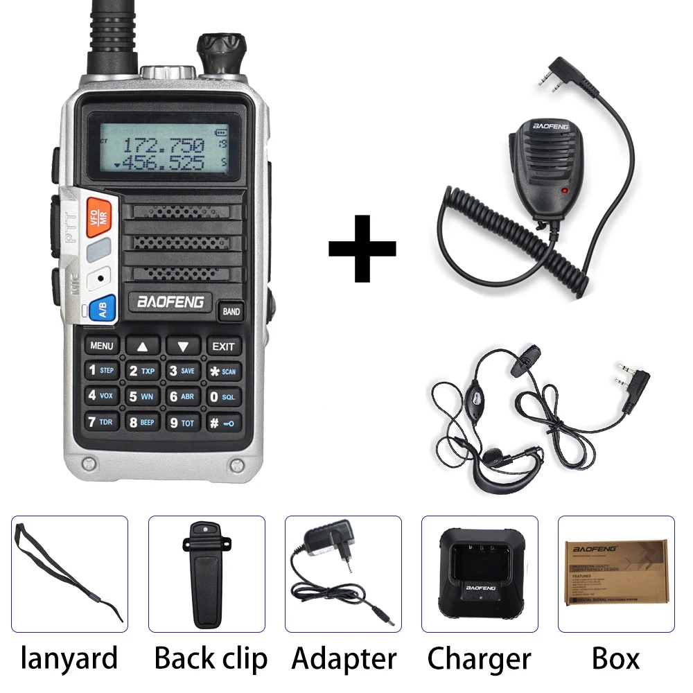Silver Add mic BaoFeng UV-5R Pro мощная портативная рация 8 Вт Двухдиапазонная CB радио HF FM трансивер UV 5R портативная двухсторонняя рация обновление UV5R - Цвет: Silver Add mic