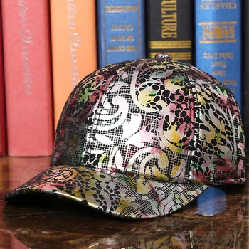 

100% Genuine Leather Baseball cap outdoor sunshade hat season warm printed suede cap Ms. Han edition leather hat