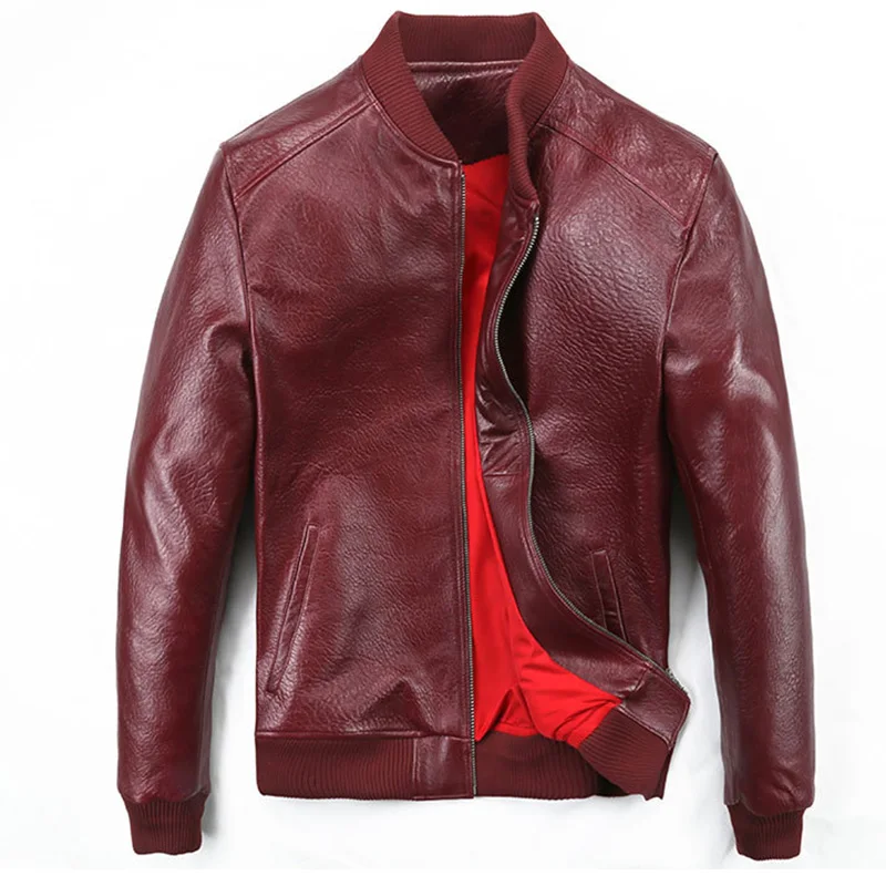 Высокое качество Мужская Вышивка овчины пальто из натуральной кожи мотоциклетная куртка настоящая одежда Slim Fit черного цвета 3XL - Цвет: Бургундия