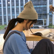 Милые Вязанные Трикотажные Шапочки Женские зимние повседневные однотонные шерстяные шапки унисекс теплые уличные женские модные шапки корейские оранжевые синие