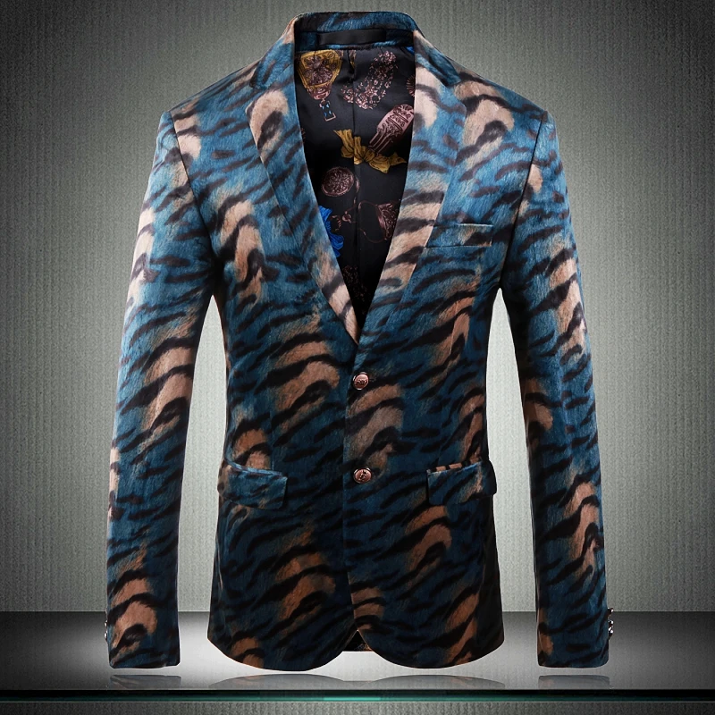 

MarKyi navy blue tiger pattern mens suit jacket blazers plus size 5xl single breasted men blazer designs