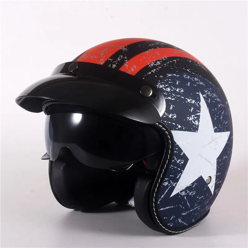 Casque Moto Demi-coque DOT - Rouge Et Noir, Cuir Avec Lacets, Pour Scooter Et Chopper
