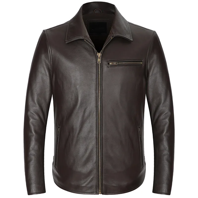 

2019 Brown Men Casual Leather Jacket Plus Size XXXXXL Genuine Cowhide Autumn American Style Natural Leather Coat FREE SHIPPING