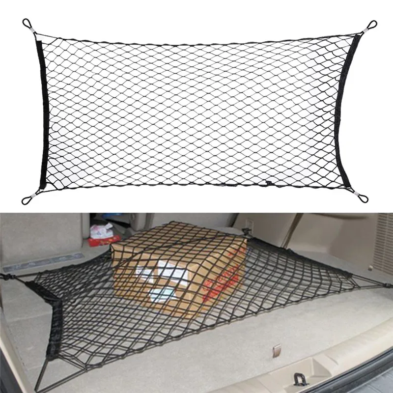 

110x50CM Car Trunk Rear Storage Cargo Luggage Nylon Elastic Net Holder With 4 Plastic Hooks Pocket For Car Van Pickup SUV MPV