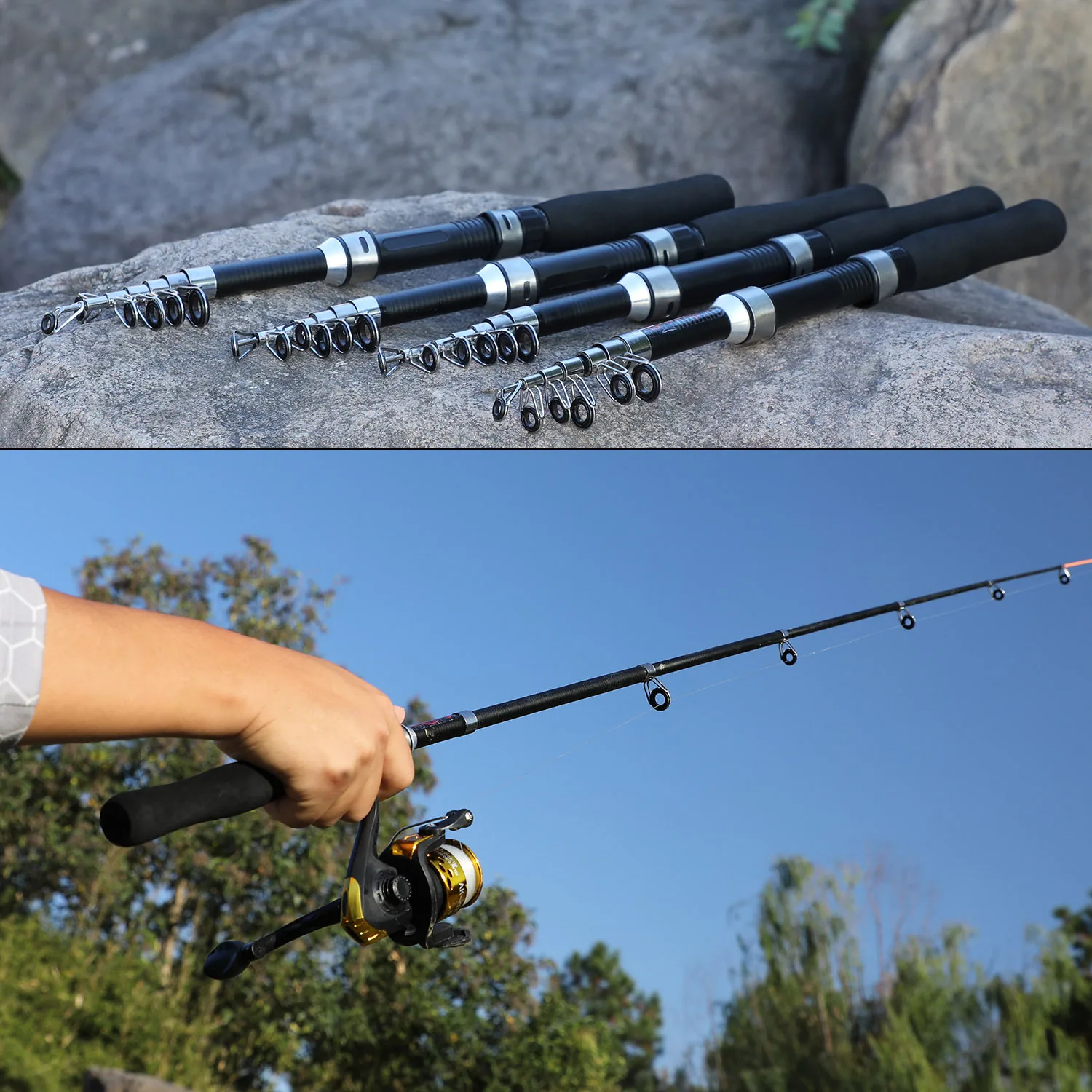 Cheap High Quality Kids Fishing Rod 1.6m Carbon with Fiber Glass Spinning  Fishing Pole Ultra Lightweight Telescopic Fishing Rods