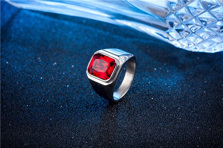 Мужское кольцо в стиле хип-хоп из нержавеющей стали черный камень: красный оникс кольцо Рок Мода Мужской панк квадратной формы цвет циркон ювелирные изделия