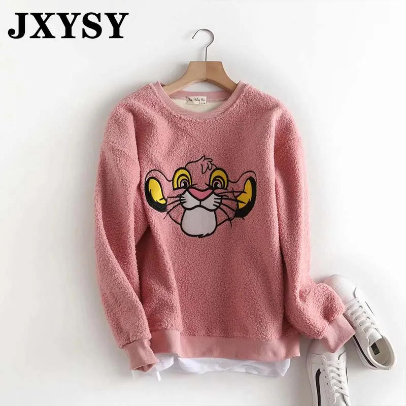JXYSY, зимние толстовки, женские свитшоты,, плотные, теплые, с рисунком головы льва, с принтом, большие размеры, свободные, женские свитшоты, пуловеры, топы