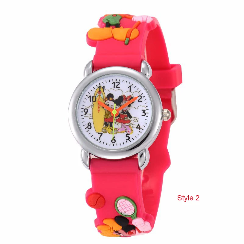 Детские часы с Микки Маусом, милые кварцевые часы для девочек с резиновым рисунком, повседневные студенческие наручные часы для мальчиков, Montre Enfant - Цвет: TMC458-Pink 2