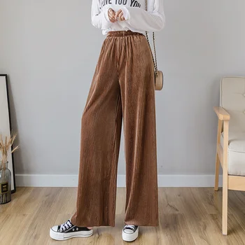 

Autumn Winter Corduroy Wide Leg Pants Women New Fashion Elastic High Waist Long Pants Female Loose Casual Trousers S085