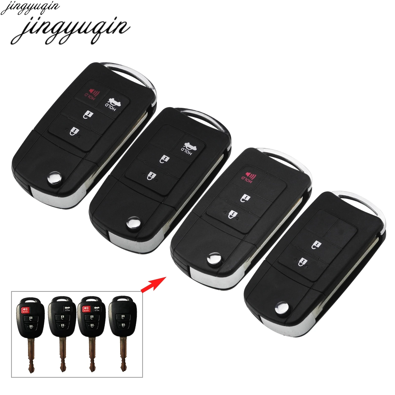 Jinyuqin Modified Remote Car Key 2/3/4 Buttons Folding Flip Remote Control Key Case Shell For TOYOTA Reiz Corolla Camry RAV
