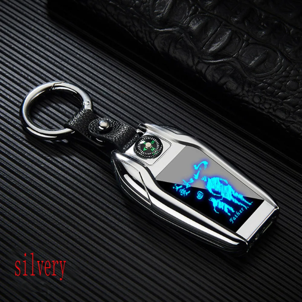 USB Зажигалка светодиодный экран компас Ключ Пряжка - Цвет: silvery
