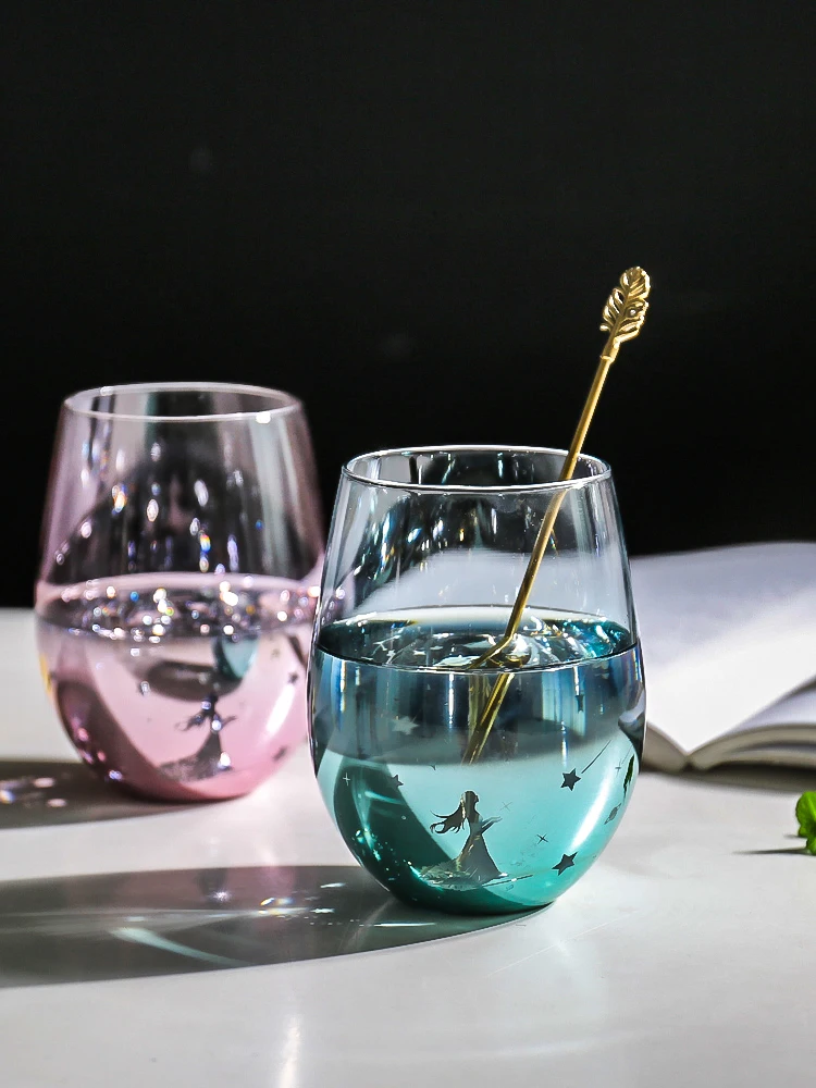 

Ins Glass cup Starry sky wishing Big belly Cup Transparent Star Cup High Temperature Resistant Beer Mug Coffee Cup Water cup