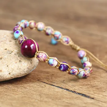 

Natural Stone Beaded Charm String Braided Bracelet Colorful Bohemian Friendship Wrap Bracelet for Women Handmade Jewelry