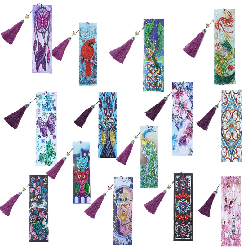 5D DIY Diamond Painting Exquisite  Leather Bookmarks Tassel Bookmarks Special Shaped Diamond Embroidery Craft decoration