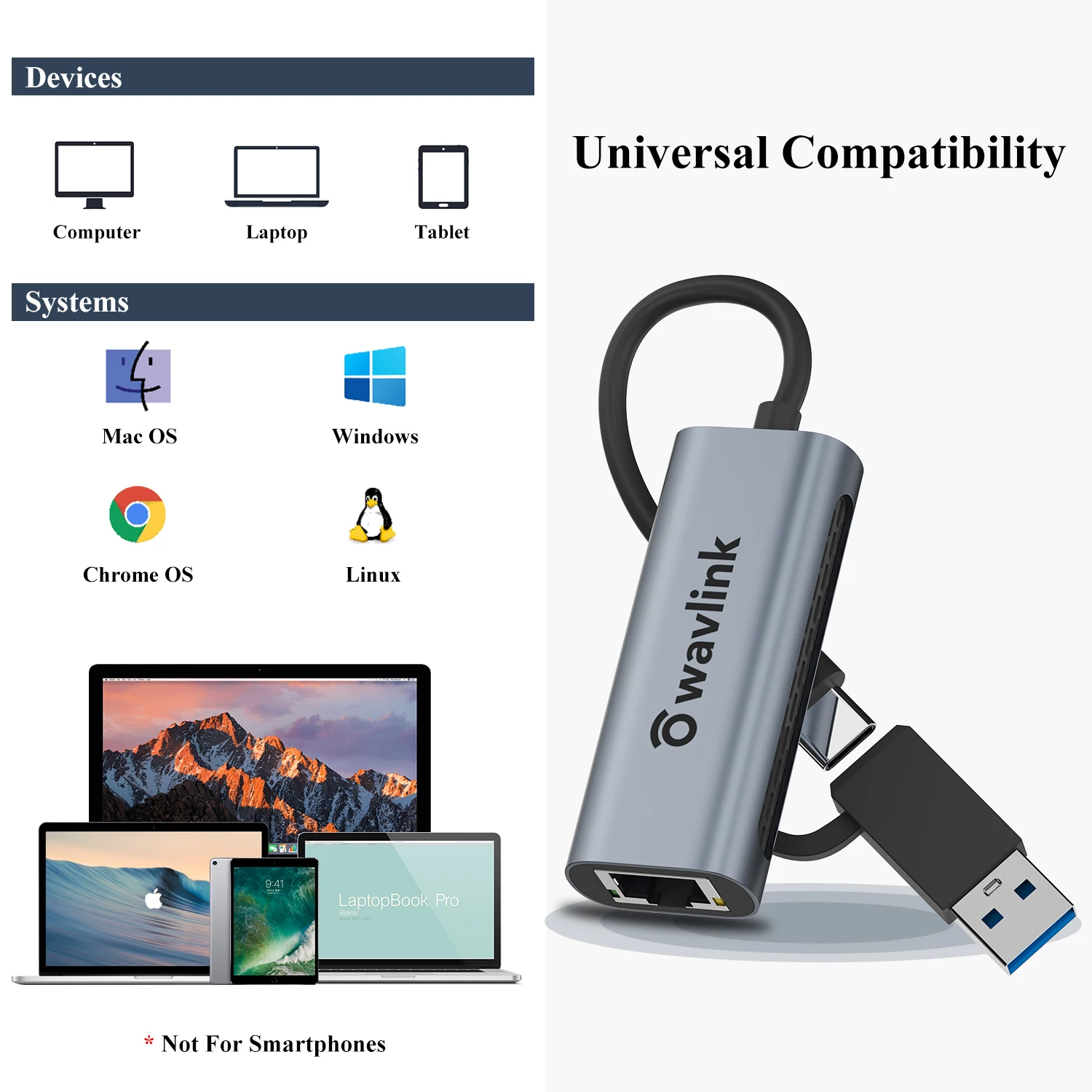 Wavlink-adaptador Gigabit Ethernet Externo tipo c para Placa de Rede Usb 3.0 2500mbps 2.5g Rj45 Lan Conversor Laptop Laptop - Imagem 2