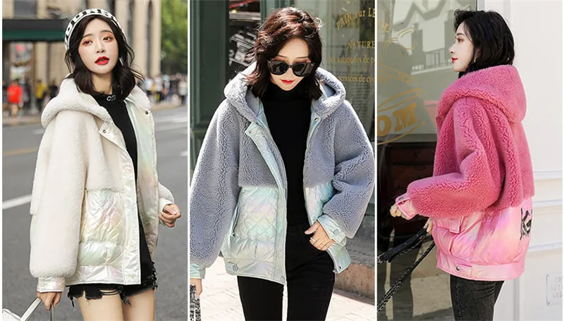 Winter Short Down Cotton Clothing Female New Korean Version The Pattern Lamb Fur One Outerwear Hooded Loose Warm Jacket 540