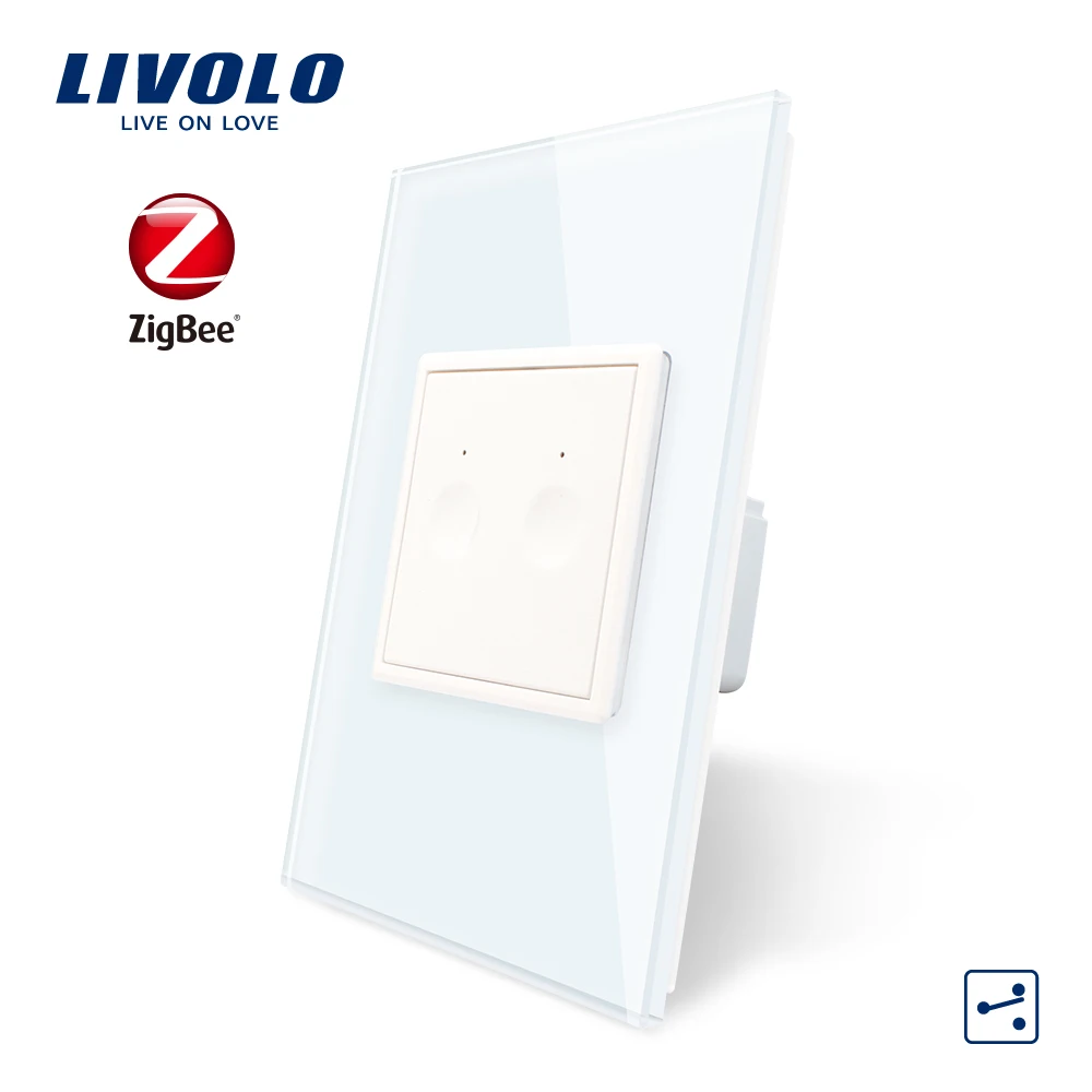 Livolo стандарт США 2 банды 2 пути zigbeeswitch, Хрустальная стеклянная панель, 110~ 250 В настенная розетка, стандарт 16А, без логотипа - Цвет: White-No logo