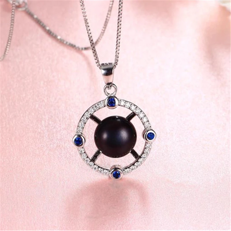 Dainashi Top Quality Genuine Natural Freshwater Pearl Necklace for Women 925 Sterling Silver Blue Zircon Pendant Jewelry