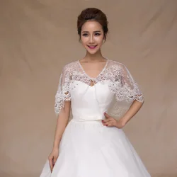 Fashion Wedding Jackets Lace Front Open  Bridal Boleros White  Shawl Wrap Appliques Bride Jacket Wedding Jackets