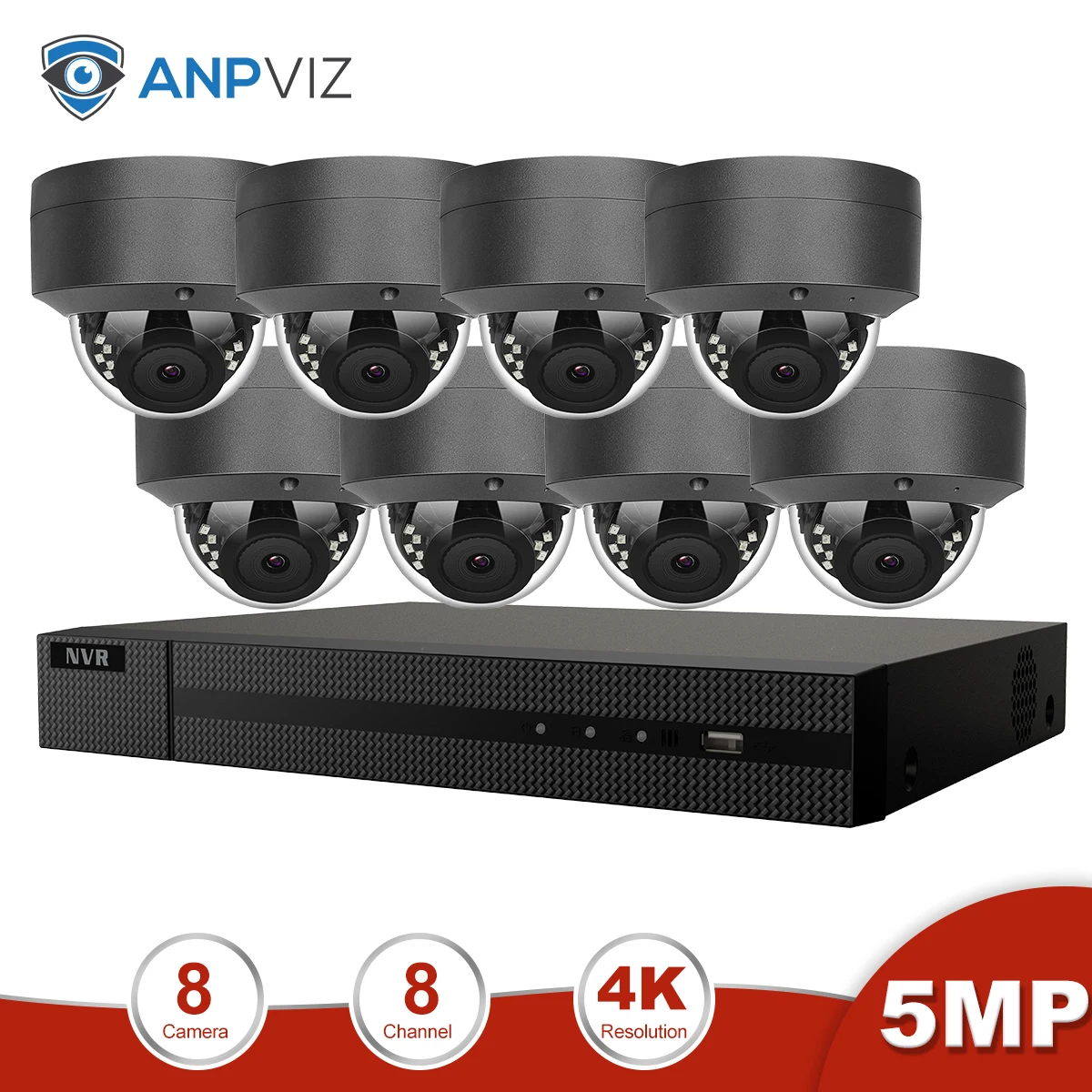 Anpviz 8CH 4K NVR 5MP POE ip-камера для дома/улицы системы безопасности комплекты H.265+ ONVIF сетевые камеры CCTV комплекты видеонаблюдения - Цвет: 8 Gray Cams Kit