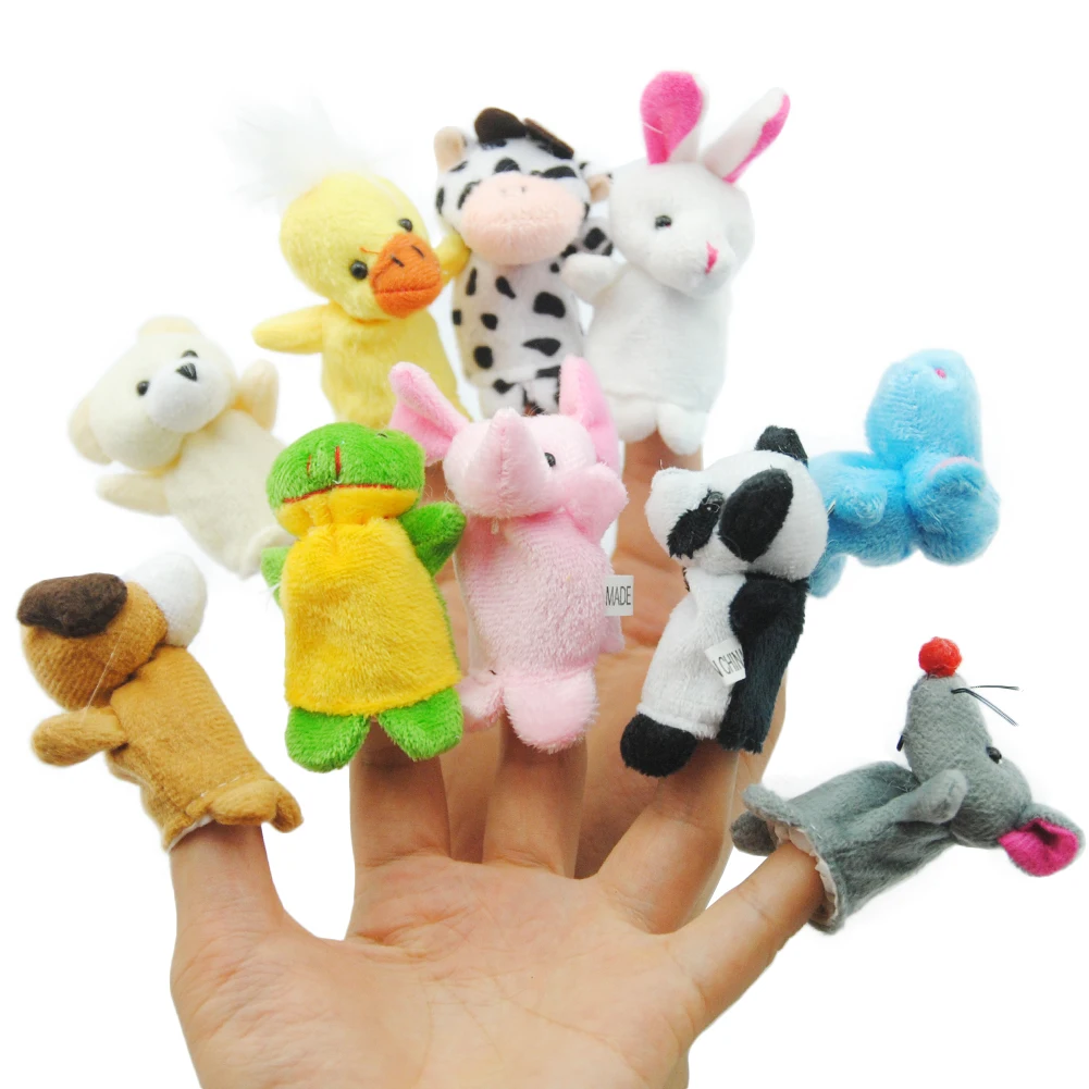 

10PCS Cute Cartoon Biological Animal Finger Puppet Plush Toys Child Baby Favor Dolls Boys Girls Finger Puppets