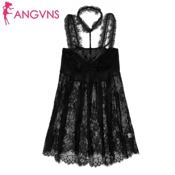 

Women Sexy Lace Tassel V-Neck Mesh See Through Nightdress Set