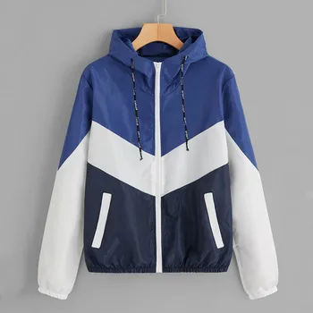 

2019 Autumn Women Windbreaker Jacket Female Multicolor Patchwork Hooded Basic Jacket Loose Coats For Women Casual Outerwear#3
