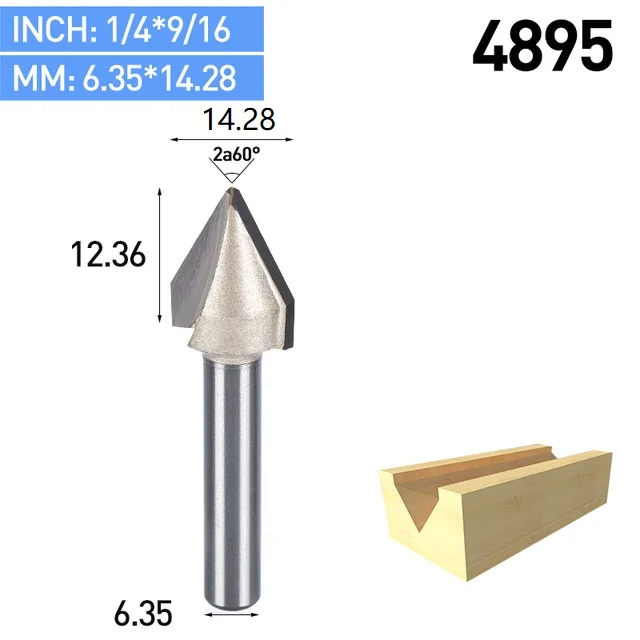 HUHAO 1pcs 1/2&quot 1/4&quot Shank 60 Deg V Type slotting cutter Tungsten Router Bits for wood Woodworking Carving Tool|tungsten router bits|router