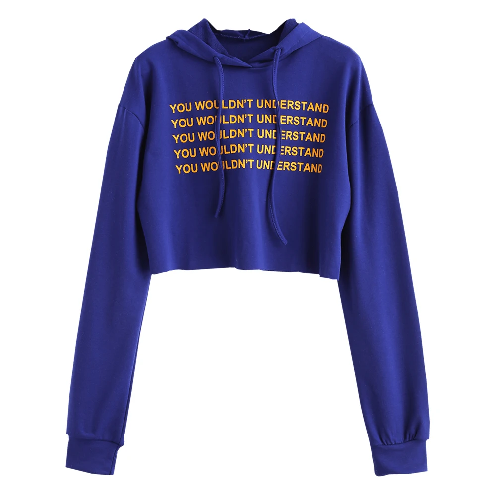 

ZAFUL Harajuku Short Sweatshirt Streetwear Letter Graphic Drawstring Drop Shoulder Crop Top Hoodie Women Sports Clothes Autumn