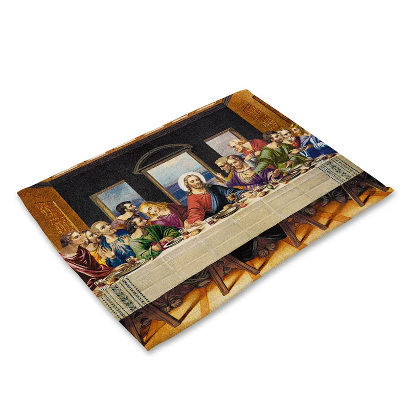 

Oil Painting Table Mat Abstract Pattern Table Mat Kitchen Dining Table Mats Coffee Tea Pads Jesus Pattern Linen Placemat