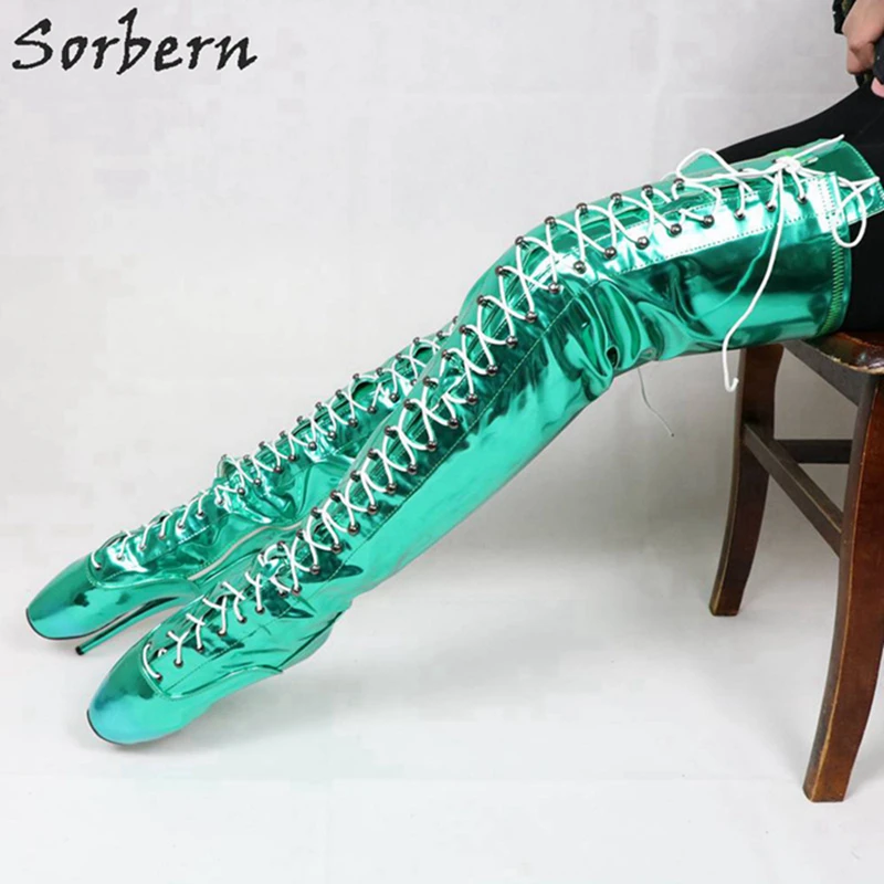 Green Sorbern Fresh Green/высокие сапоги до бедра с металлическим шаговым швом; женские балетки на высоком каблуке-шпильке с перекрестной шнуровкой; обувь на каблуке; альтернатива - Цвет: Green
