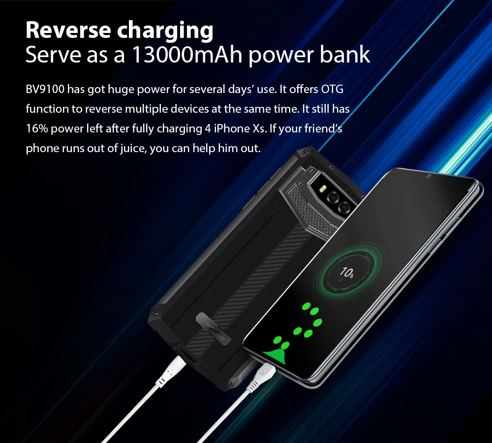 Blackview BV9100 6.3" 13000mAH NFC IP68 rugged shockproof smartphone android 9.0 4GB+64GB Octa Core Fast Charge 4G mobile phone
