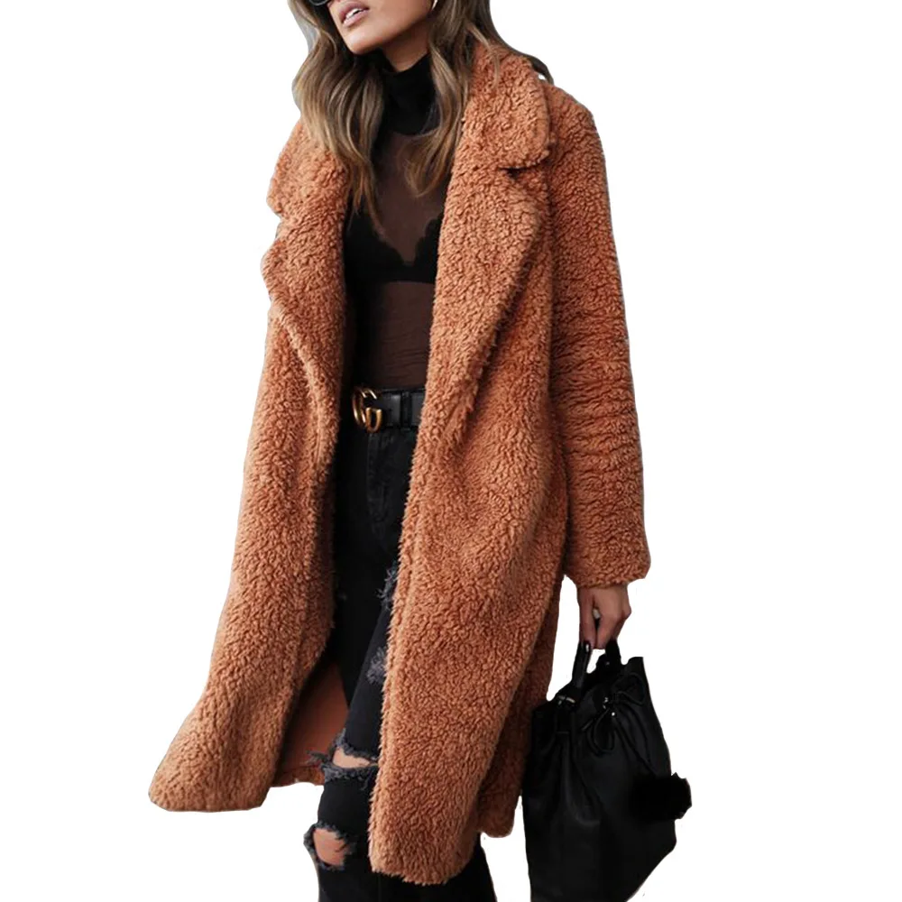 

Autumn and winter women's plush coat lapel long sleeve ladies long coat multi-color size s-xxxl free shipping