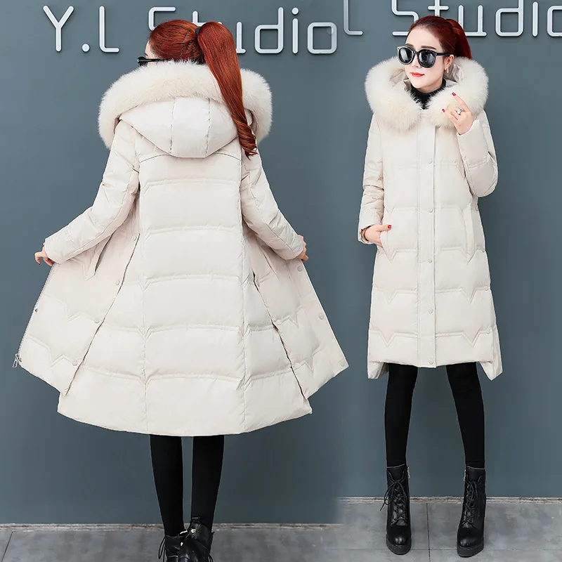 

[Special Offer] Q120918 Winter Style Hooded Large Fur Collar Warm a Version Warm Mid-length Cotton-padded Clothes