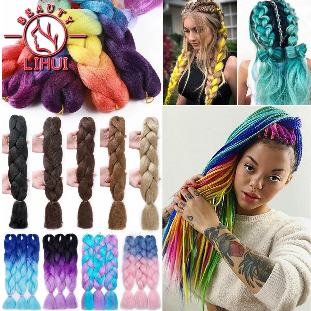 Lihui 24”Synthetic Braiding Hair Pink Jumbo Braids Hairstyles