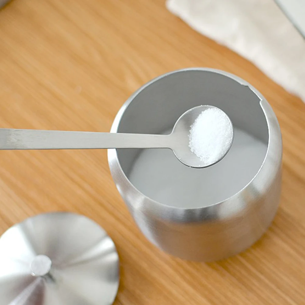 Бытовая сахарница банка для приправ с крышкой Ложка серебро кофе нержавеющая сталь хранения соли прочный Кухонный Контейнер для специй