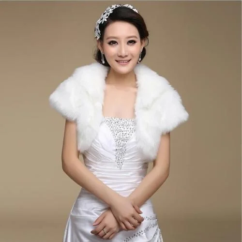 Ivory Fake fur Wedding Shawl Coat Short Women Jackets Stole Bridal Boleros