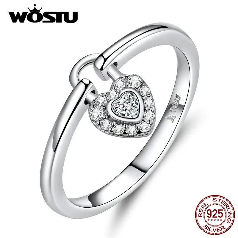 

WOSTU 2019 New 100% Real 925 Sterling Silver The Lock Heart Rings For Women Mean Love Forever Birthday Party Gift DXR589