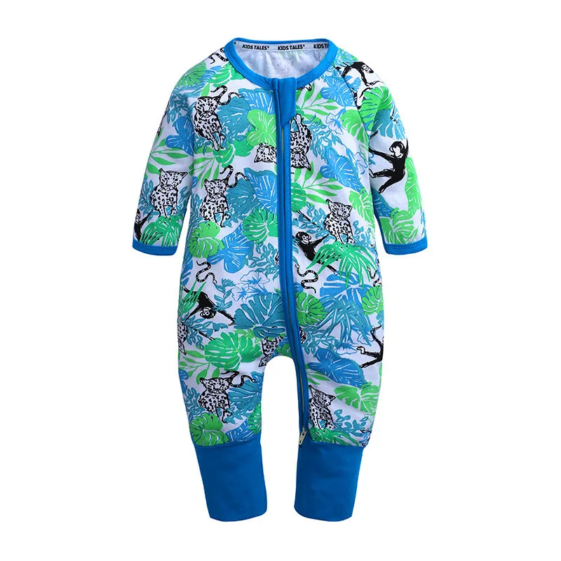 New Cartoon Print Baby Boys Girls Bodysuit Newborn Infant Toddler Jumper Sleepsuit Pajama Cotton Zips Jumpsuit Long Sleeve 0-24M Cute Infant Baby Girls Romper Baby Rompers