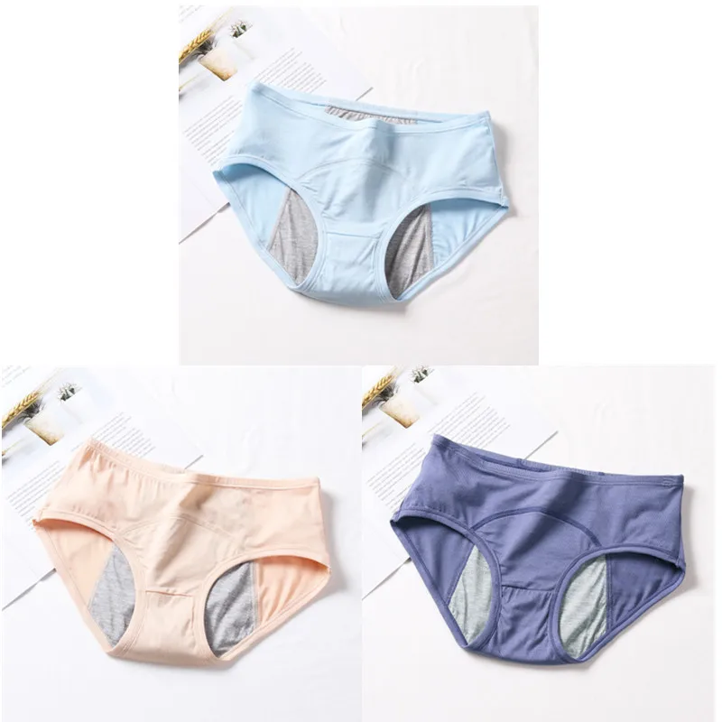 Green Beige Blue 3 шт./компл. плюс размер L-XL средняя талия модал герметичные менструальные трусики период женское нижнее белье непромокаемые трусы дропшиппинг HP810 - Цвет: Green Beige Blue