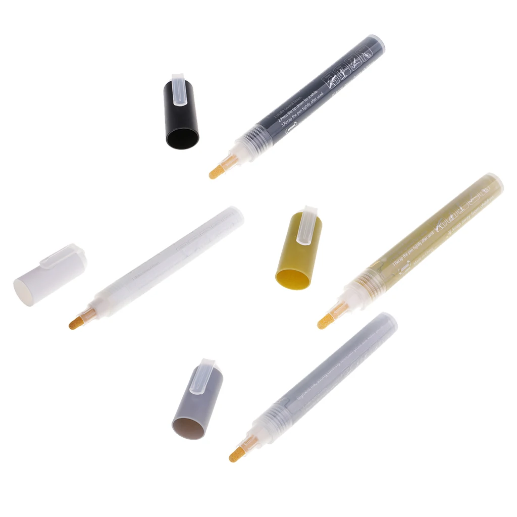 4 Pieces Gold & Silver & White & Black Acrylic Paint Marker Pen 4mm Point Tip Art Permanent Paint Pen - Acid-free; Fast-drying