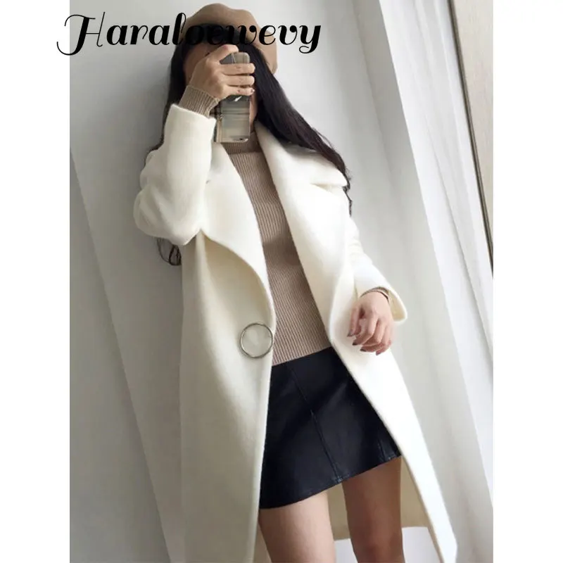 New Thin Wool Blend Coat Women Long Sleeve Turn-down Collar Outwear Jacket Casual Autumn Winter Elegant Overcoat Leisure