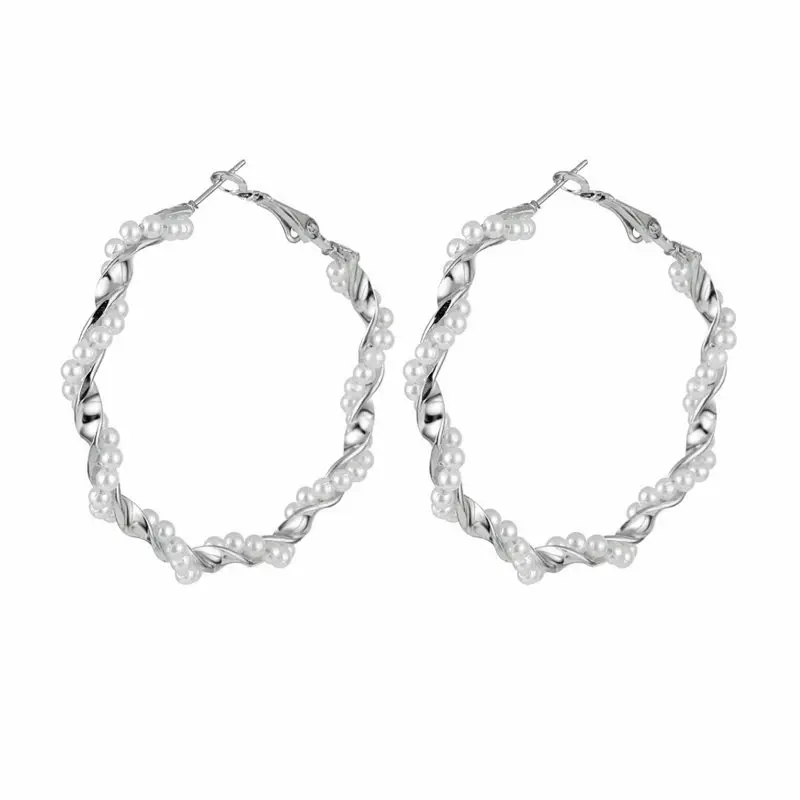 FNIO негабаритных жемчужные серьги-кольца для женщин девушек уникальные витые большие серьги круглые серьги Brinco статусные модные ювелирные изделия - Окраска металла: LNI0685-2