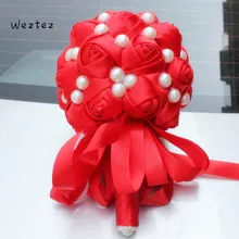 Weztez букеты невесты стиль жемчуг красная шелковая лента с цветами Романтическая свадьба Букет невесты стежка SPH117