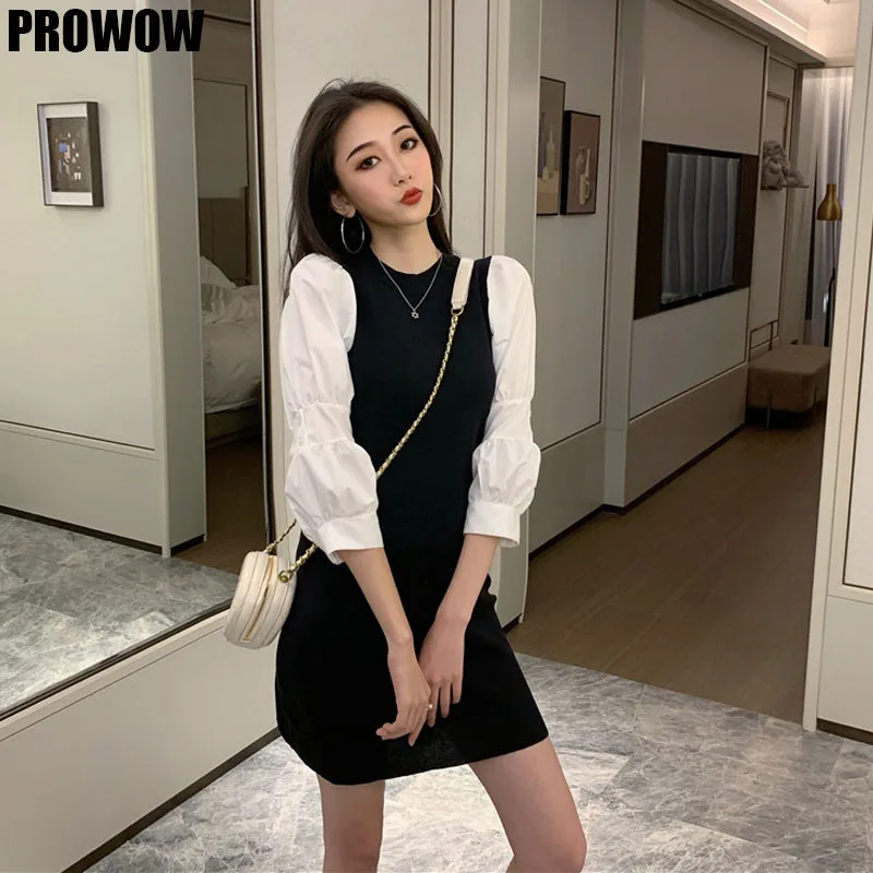 2020 Summer Korean Mini Party Dress Women Puff Sleeve Knit Dresses Elegant Vintage Pencil Dress Robe Vestidos De Festa