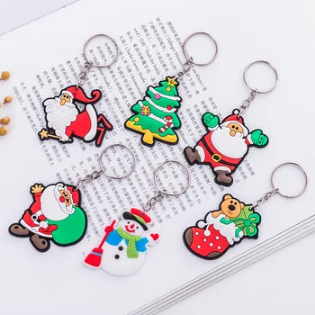 

6 pcs/lot Santa Claus Tree silicone Cartoon Mini Anime Figure Minnie Kids Gift Keychain Holder Fashion Christmas Kids Gift