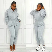 

2021 new Women's Jumpsuit autumn winter casual long sleeve Hooded zipper Pullover sports fitness romper