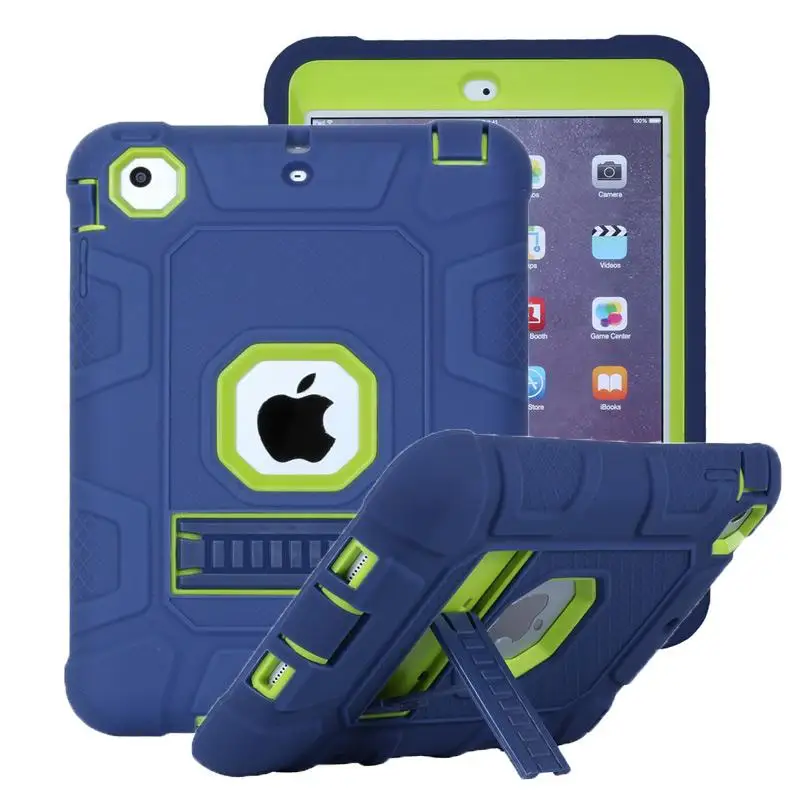 

Luxury Silicone Hard PC Kickstand Shockproof Case for Apple iPad Mini 2 3 1 Kid Safe Armor Cover for iPad Mini 123 Case+Film+Pen